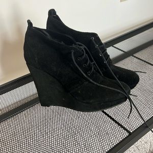 Laced up heeled wedges